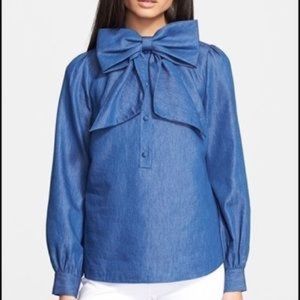 Kate Spade Chambray Bow Neck Blouse